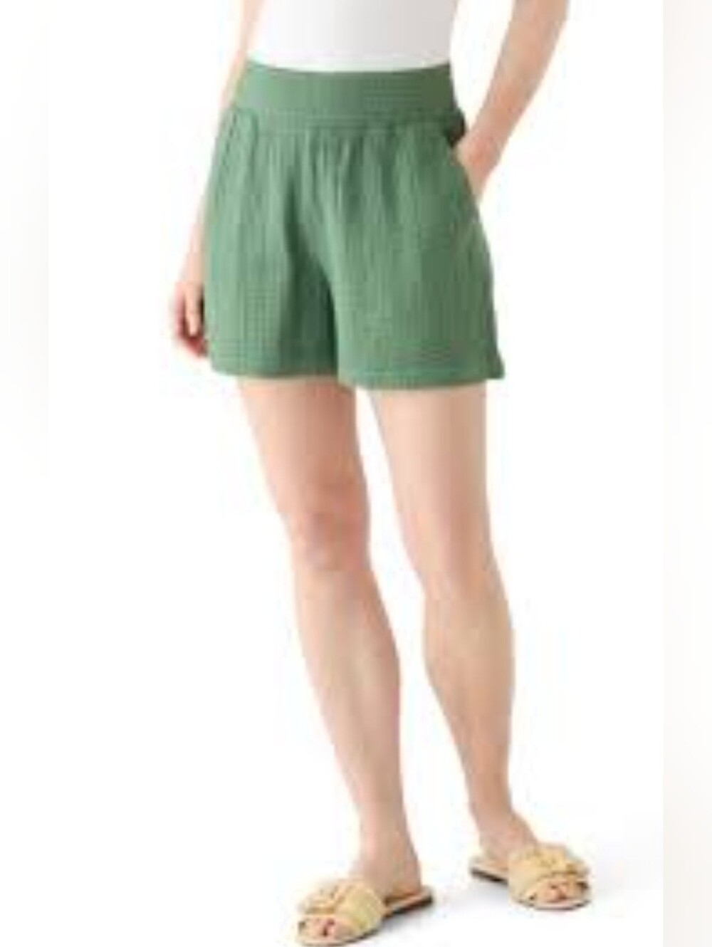Wonderly Shorts, Size L, Sage Green, Gauzy Lightweight, Side Pockets
